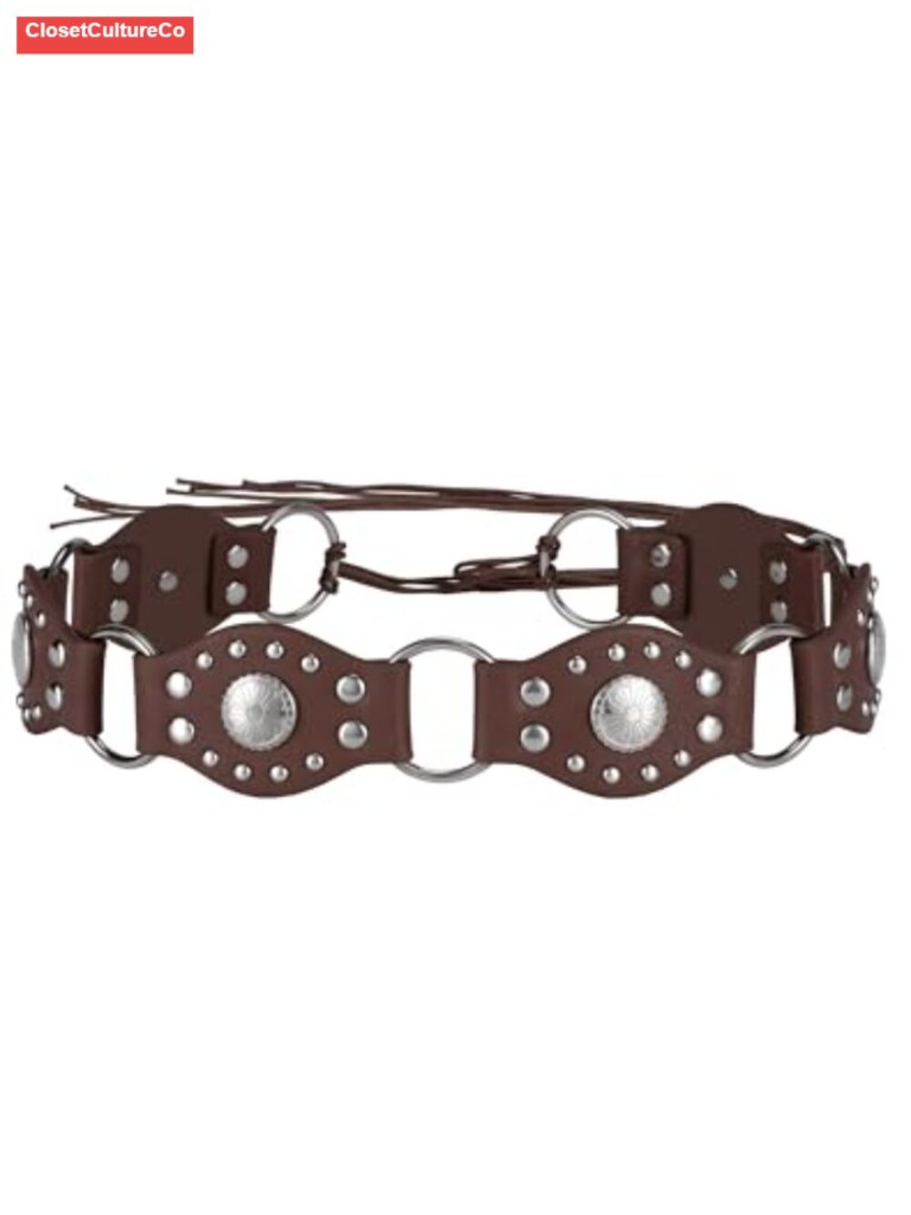 Western Boho Belt Faux Leather Metal Rings Adjustable Tie Waist for Dresses